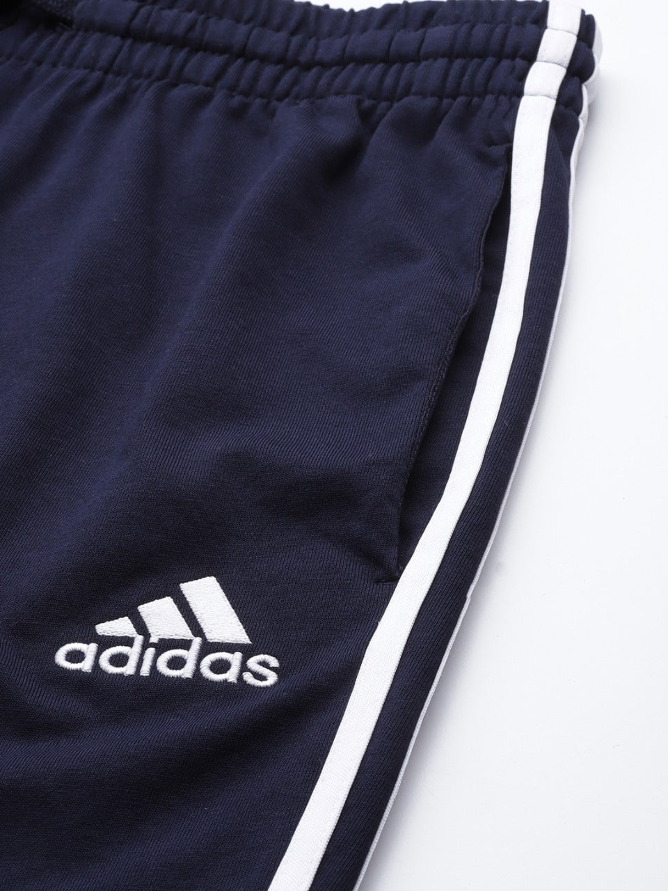 Adidas Solid Casual Men Navy Blue & White Stripes Track Pants