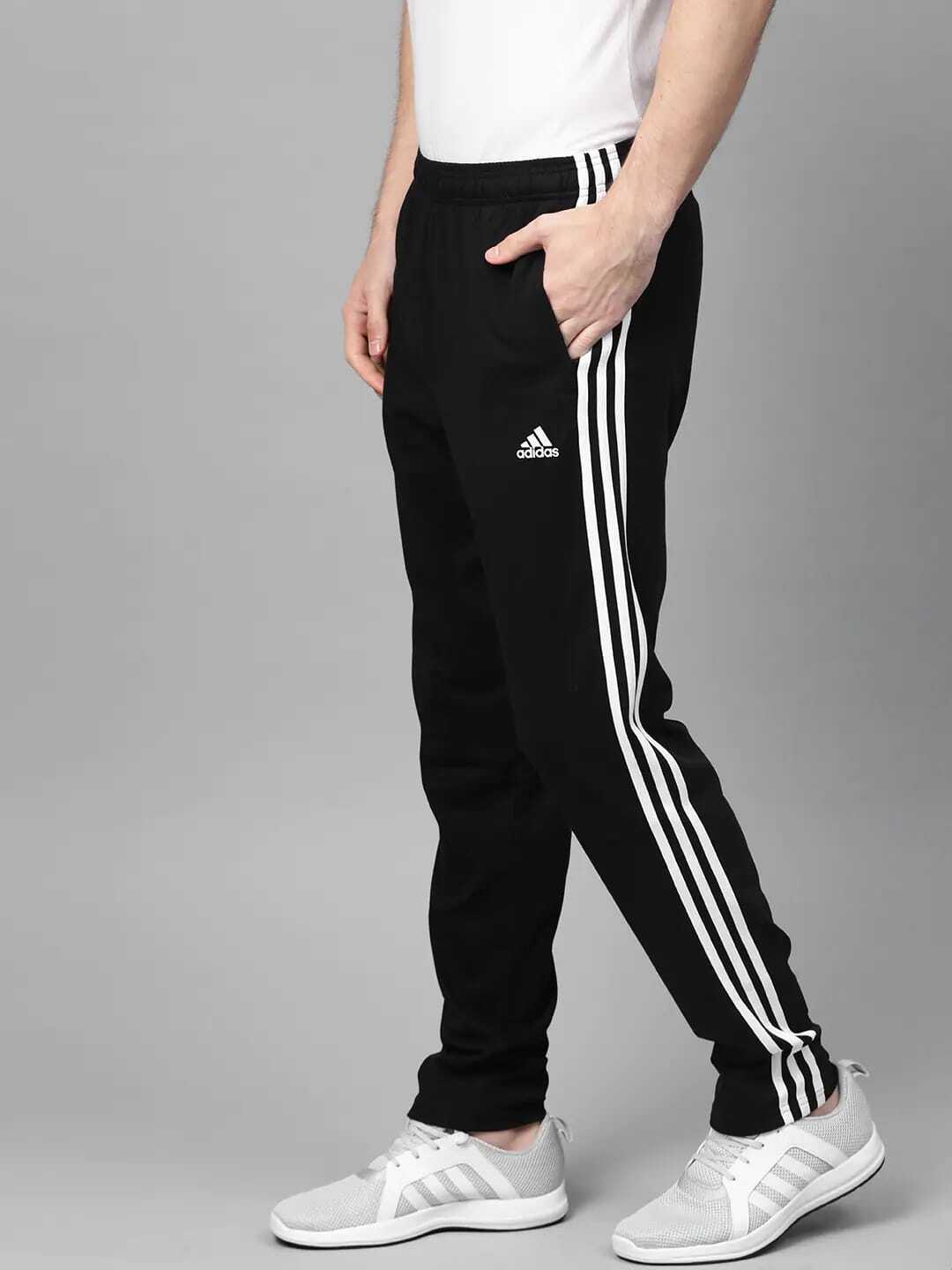 Adidas Full Striped Solid Men Black Track Pants