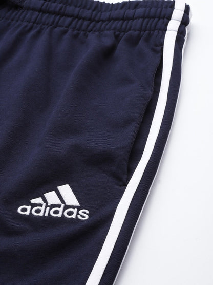 Adidas Solid Casual Men Navy Blue & White Stripes Track Pants