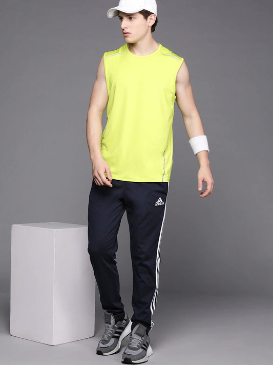 Adidas Solid Casual Men Navy Blue & White Stripes Track Pants