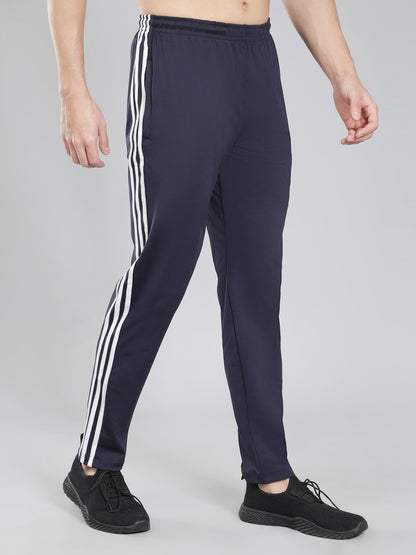 Adidas Solid Casual Men Navy Blue & White Stripes Track Pants