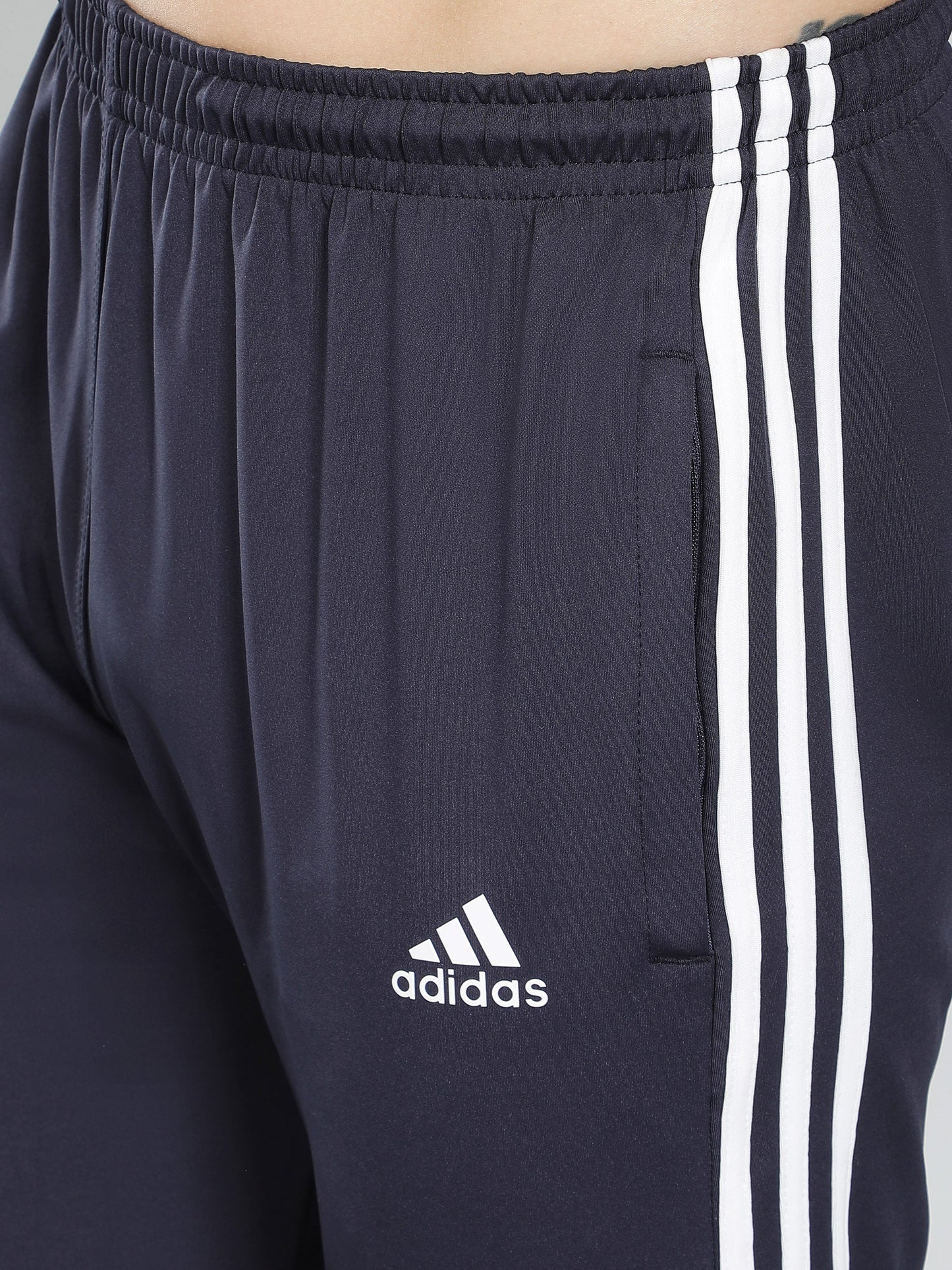 Adidas Solid Casual Men Navy Blue & White Stripes Track Pants