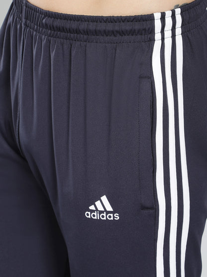 Adidas Solid Casual Men Navy Blue & White Stripes Track Pants