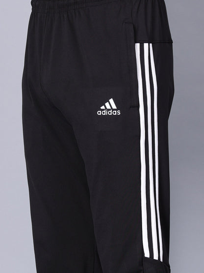 Adidas Solid Casual Men Black half three white stripes Track Pants