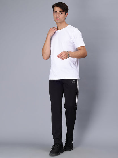 Adidas Solid Casual Men Black half three white stripes Track Pants