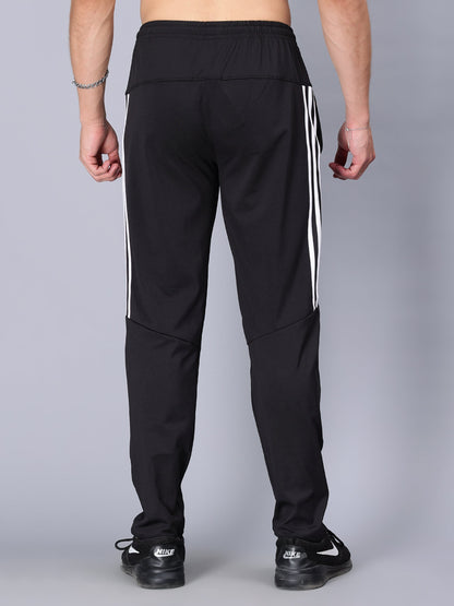 Adidas Solid Casual Men Black half three white stripes Track Pants