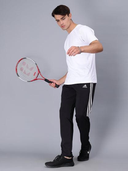 Adidas Solid Casual Men Black half three white stripes Track Pants