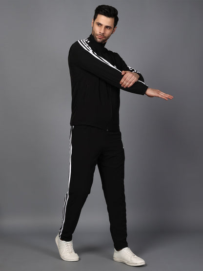 Adidas Full Striped Men Black Tracksuit