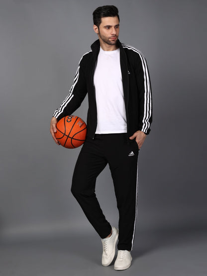 Adidas Half Striped Men Black Tracksuit